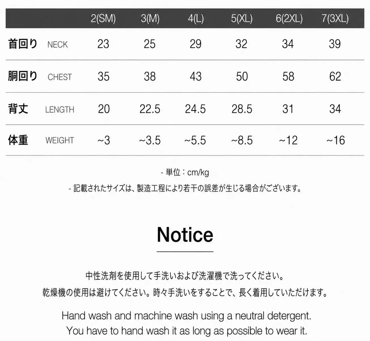 サイズチャート