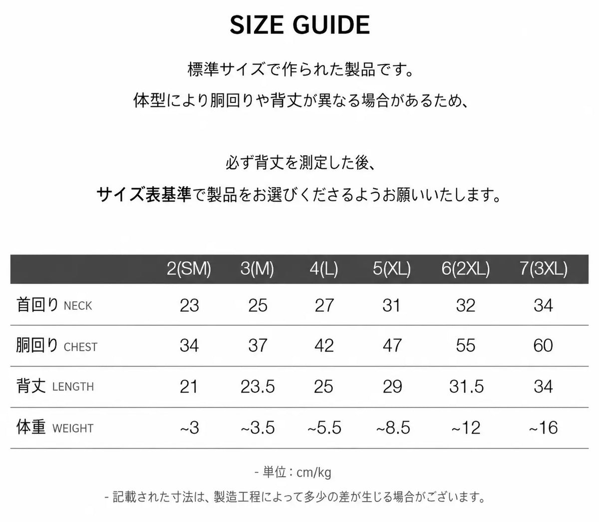 サイズチャート
