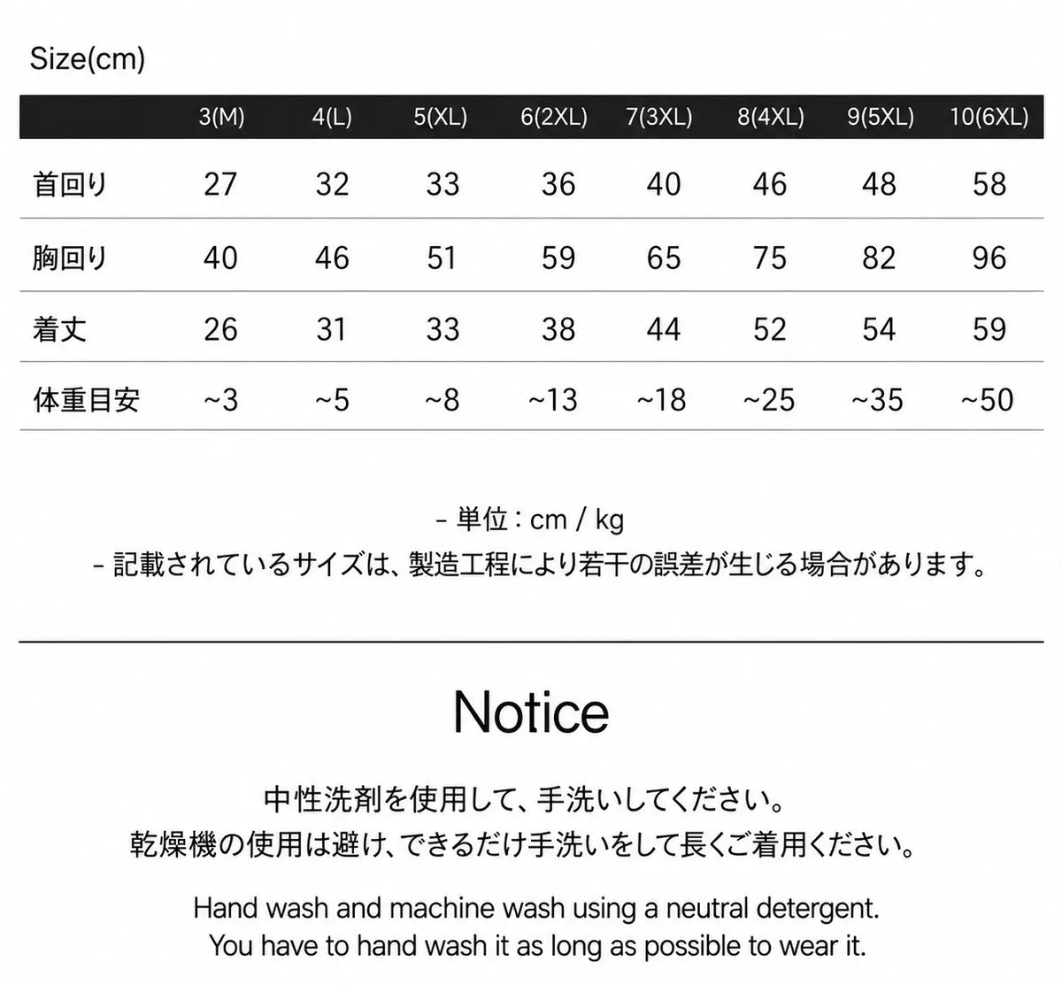 サイズチャート
