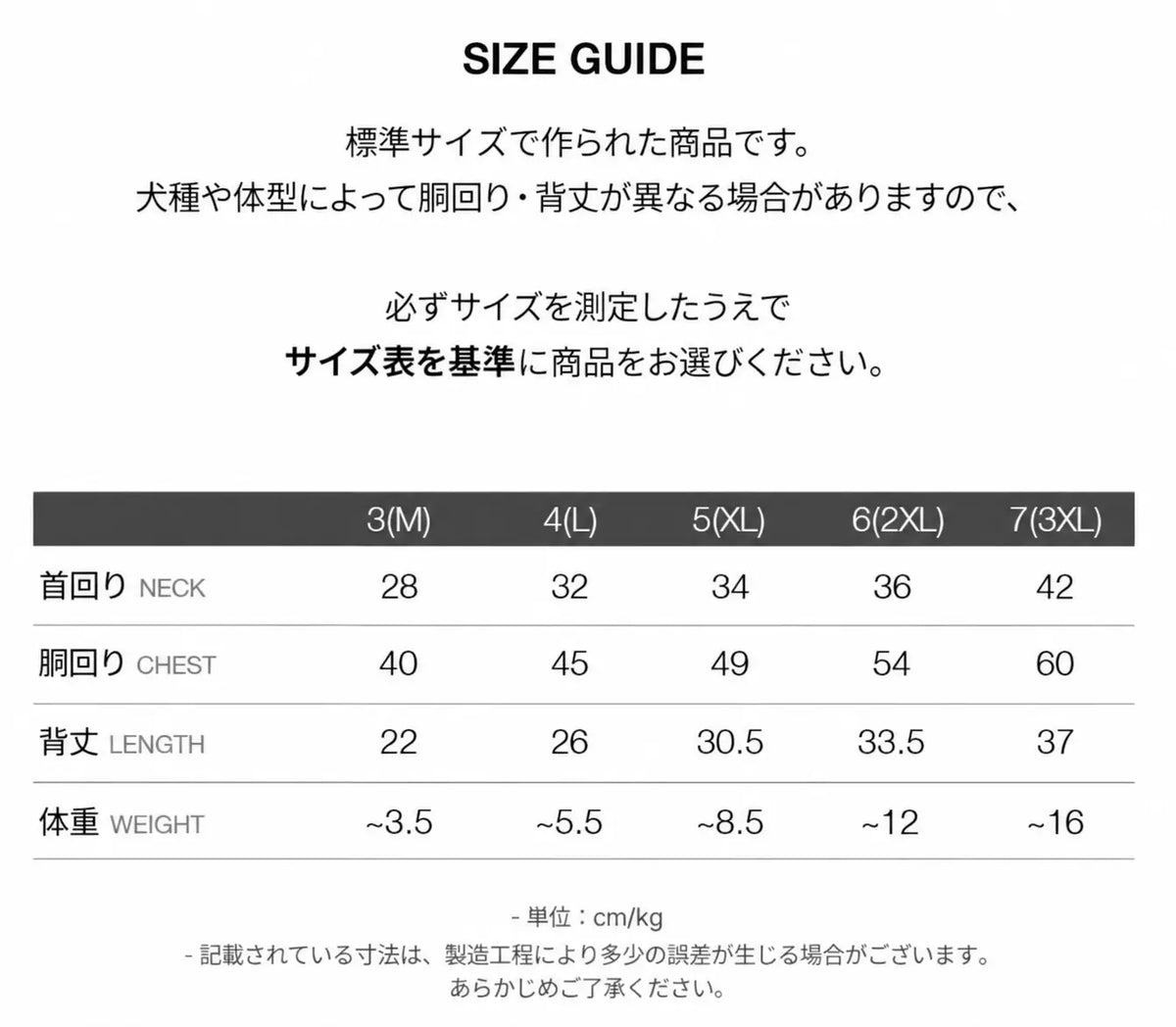 サイズチャート