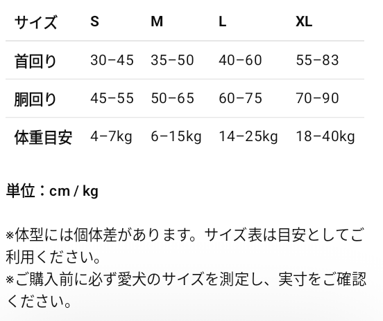 サイズチャート