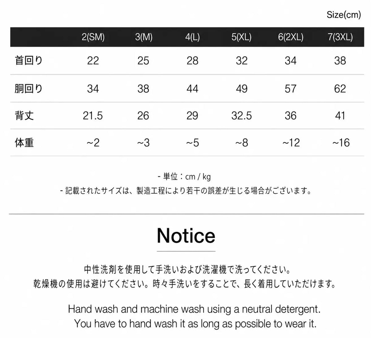 サイズチャート